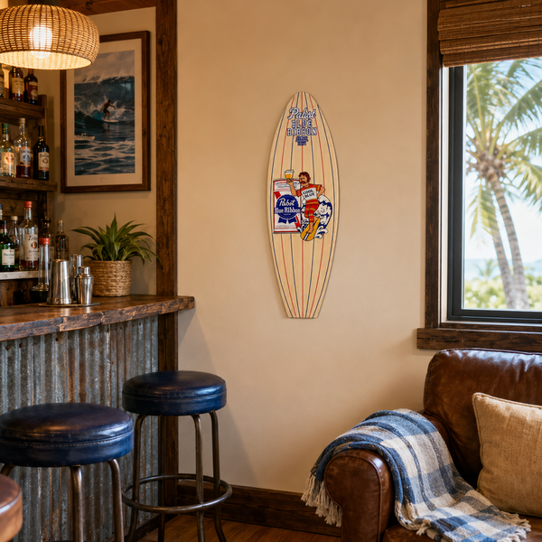 Pabst Blue Ribbon Surfboard Wall Decor 30" Glossy Home Bar Man Cave Garage Sign