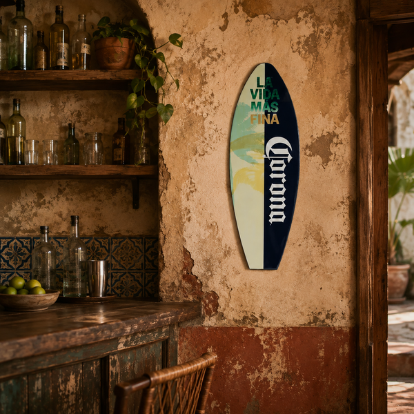 Corona La Vida Más Fina Surfboard Wall Plaque 30" x 10" Licensed Bar Decor