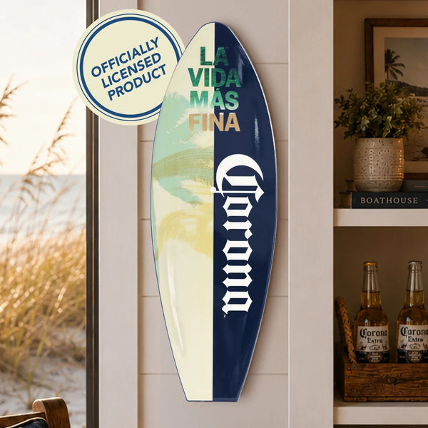Corona La Vida Más Fina Surfboard Wall Plaque 30" x 10" Licensed Bar Decor