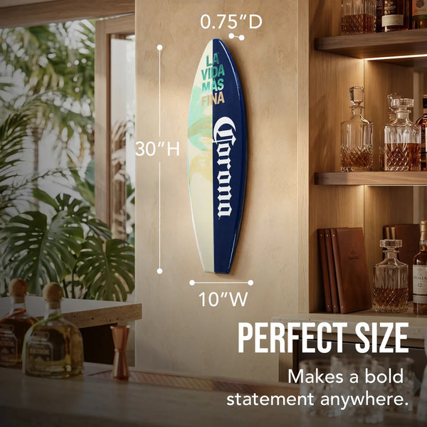Corona La Vida Más Fina Surfboard Wall Plaque 30" x 10" Licensed Bar Decor