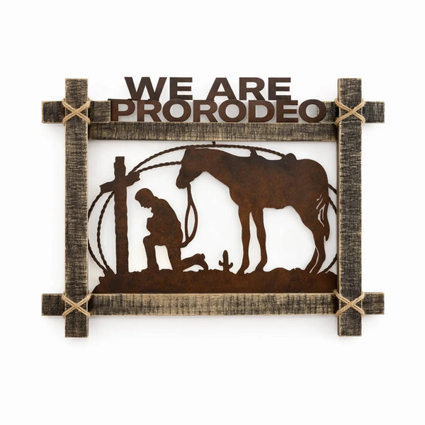 We Are ProRodeo Cowboy & Horse Framed Metal Wall Art – 26" Western Home Decor