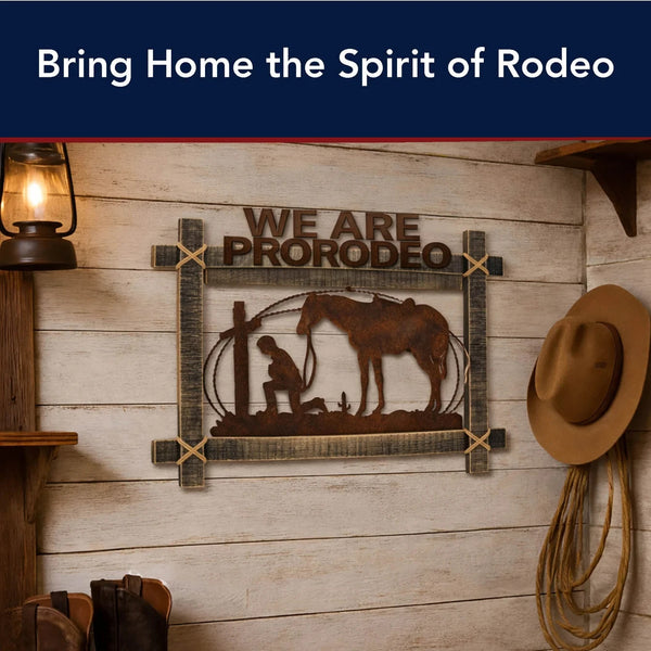 We Are ProRodeo Cowboy & Horse Framed Metal Wall Art – 26" Western Home Decor