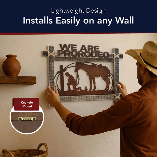 We Are ProRodeo Cowboy & Horse Framed Metal Wall Art – 26" Western Home Decor