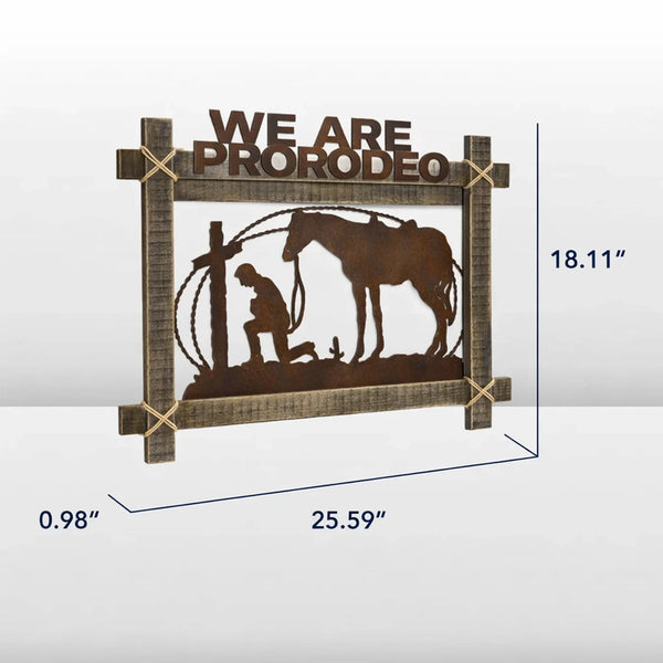 We Are ProRodeo Cowboy & Horse Framed Metal Wall Art – 26" Western Home Decor