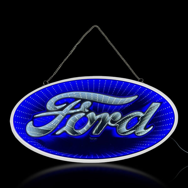 Ford Built Tough 18" Infinity Mirror LED Wall Sign Garage Man Cave Decor