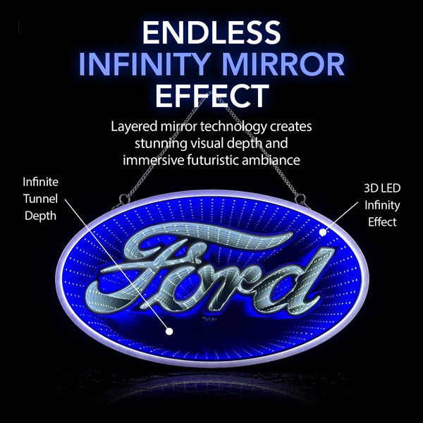Ford Built Tough 18" Infinity Mirror LED Wall Sign Garage Man Cave Decor