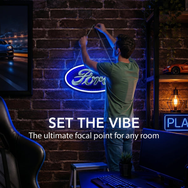 Ford Built Tough 18" Infinity Mirror LED Wall Sign Garage Man Cave Decor