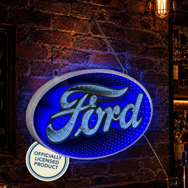 Ford Built Tough 18" Infinity Mirror LED Wall Sign Garage Man Cave Decor