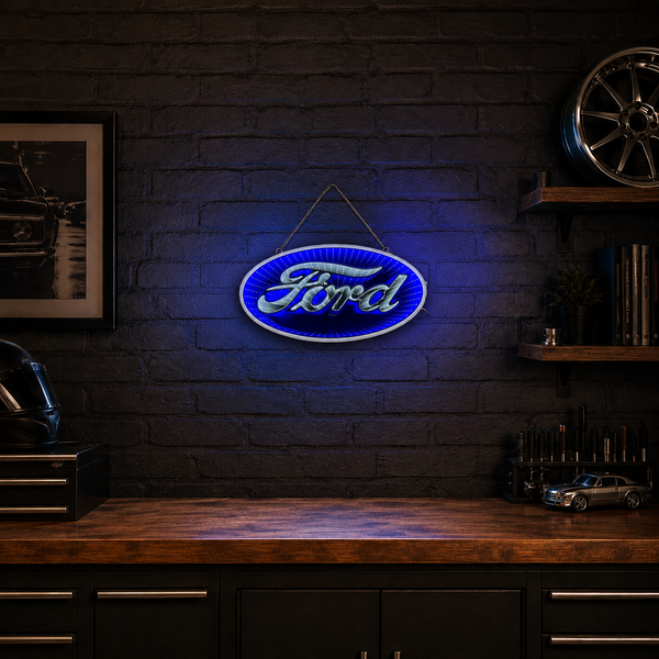 Ford Built Tough 18" Infinity Mirror LED Wall Sign Garage Man Cave Decor