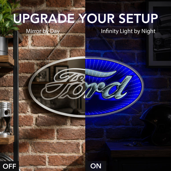 Ford Built Tough 18" Infinity Mirror LED Wall Sign Garage Man Cave Decor