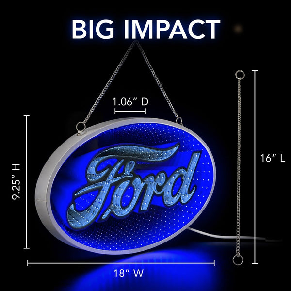 Ford Built Tough 18" Infinity Mirror LED Wall Sign Garage Man Cave Decor