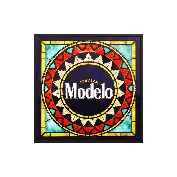 Modelo Cerveza 21" Faux Stained Glass Framed Wall Sign Man Cave Bar Home Decor