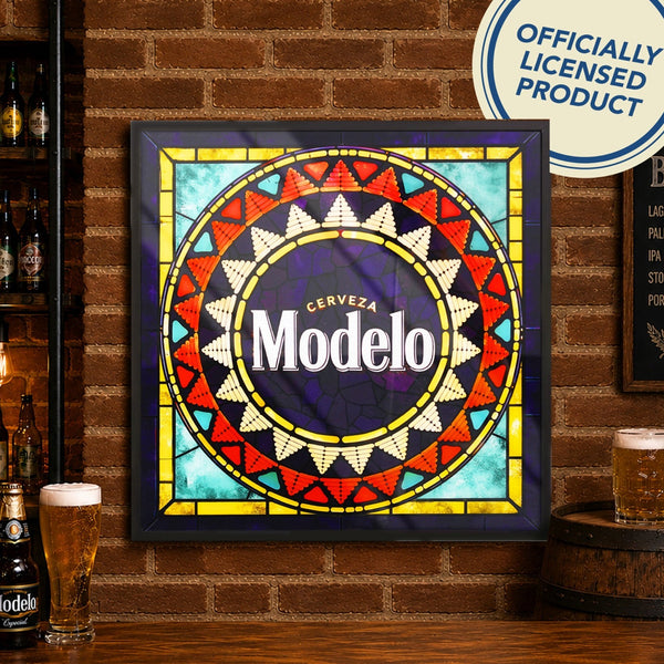 Modelo Cerveza 21" Faux Stained Glass Framed Wall Sign Man Cave Bar Home Decor
