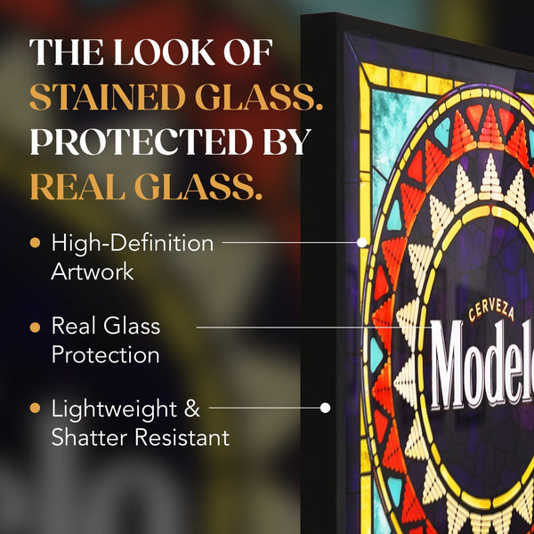 Modelo Cerveza 21" Faux Stained Glass Framed Wall Sign Man Cave Bar Home Decor