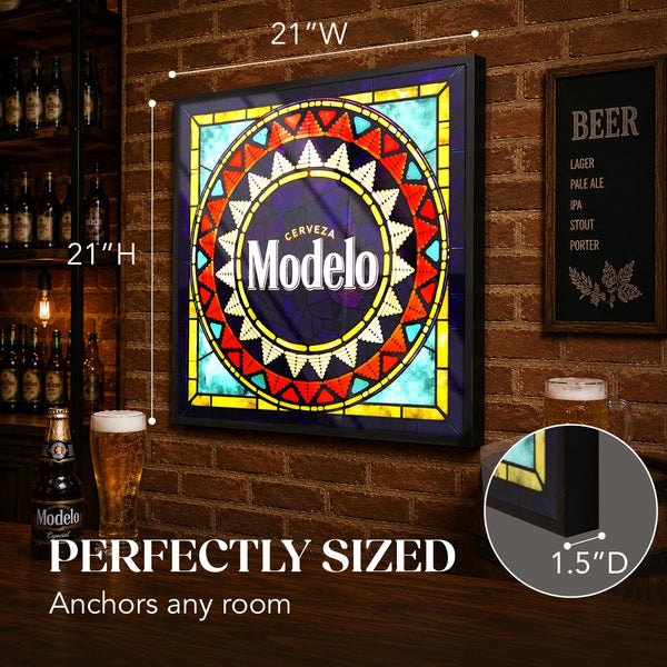 Modelo Cerveza 21" Faux Stained Glass Framed Wall Sign Man Cave Bar Home Decor