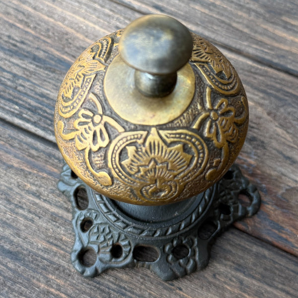 Ornate Brass Desk Bell on Cast Iron Stand Vintage Style Service Bell