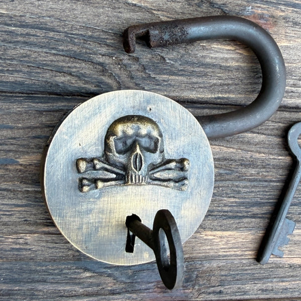 Pirate Padlock, Solid Brass Skull Lock With Two Keys, Antique Finish