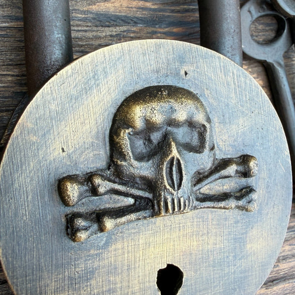 Pirate Padlock, Solid Brass Skull Lock With Two Keys, Antique Finish