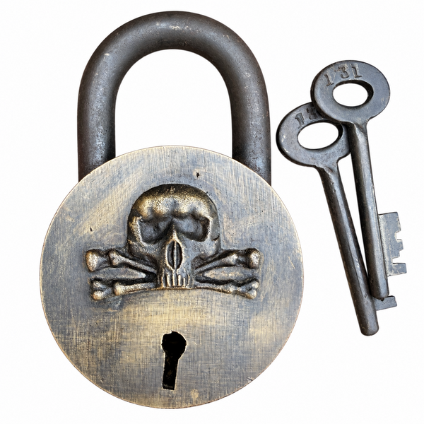 Pirate Padlock, Solid Brass Skull Lock With Two Keys, Antique Finish