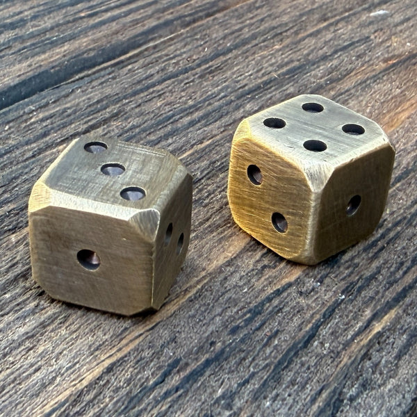 Solid Brass Dice Pair 3/4" Hand Antiqued Finish Old West Inspired Gaming Set