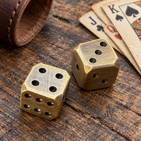 Solid Brass Dice Pair 3/4" Hand Antiqued Finish Old West Inspired Gaming Set
