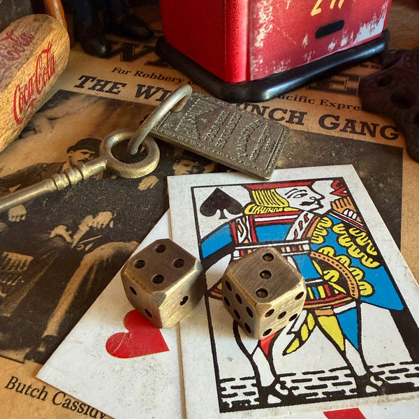 Solid Brass Dice Pair 3/4" Hand Antiqued Finish Old West Inspired Gaming Set