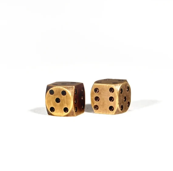 Solid Brass Dice Pair 3/4" Hand Antiqued Finish Old West Inspired Gaming Set