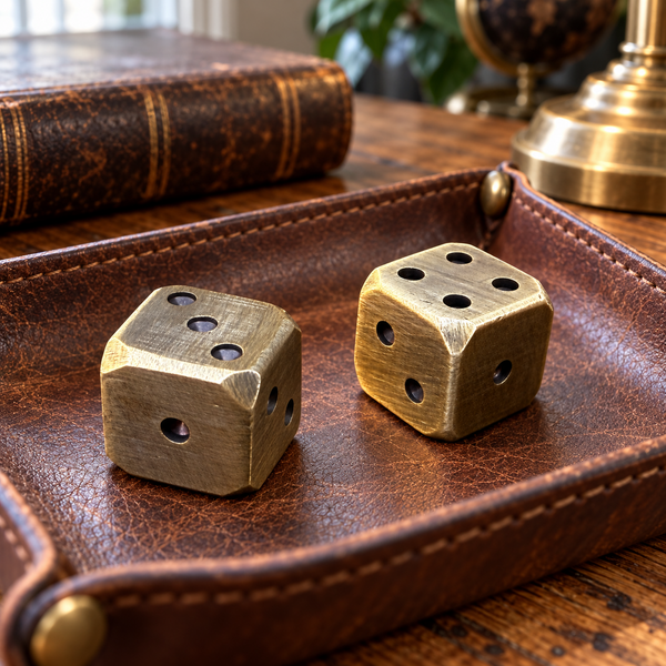 Solid Brass Dice Pair 3/4" Hand Antiqued Finish Old West Inspired Gaming Set