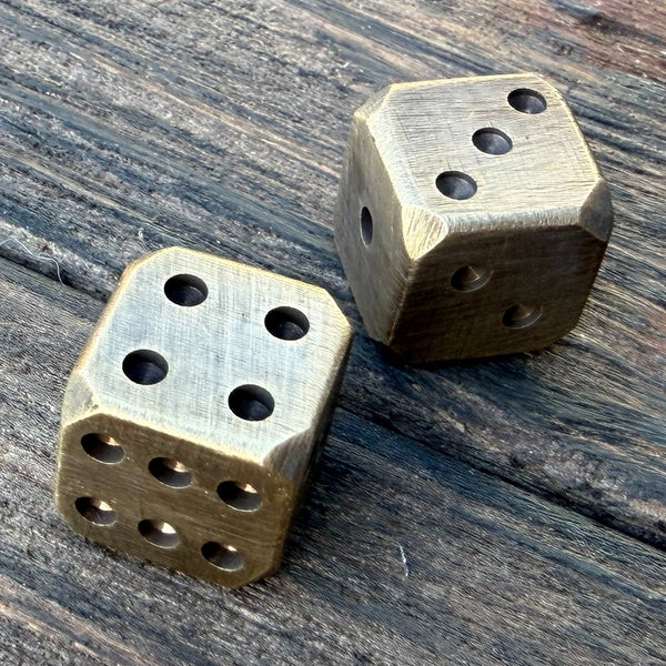 Solid Brass Dice Pair 3/4" Hand Antiqued Finish Old West Inspired Gaming Set