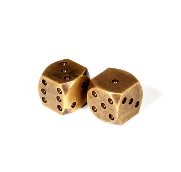 Solid Brass Dice Pair 3/4" Hand Antiqued Finish Old West Inspired Gaming Set