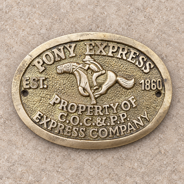 Pony Express Solid Brass Wall Plaque, Antiqued Old West Western Man Cave Decor