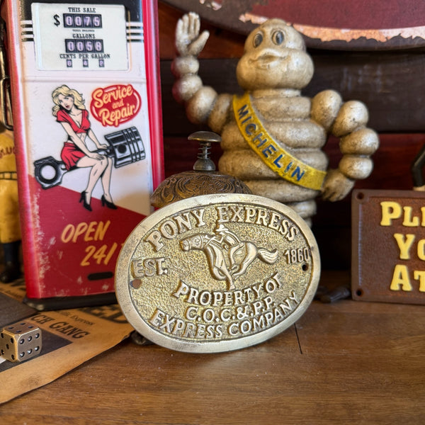 Pony Express Solid Brass Wall Plaque, Antiqued Old West Western Man Cave Decor