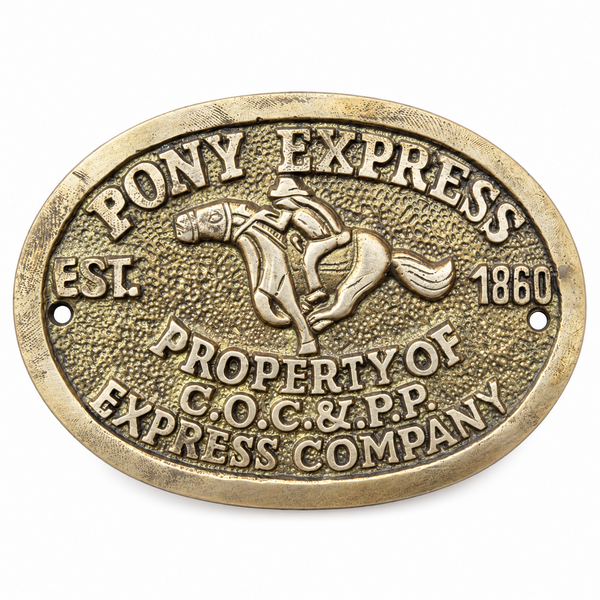 Pony Express Solid Brass Wall Plaque, Antiqued Old West Western Man Cave Decor