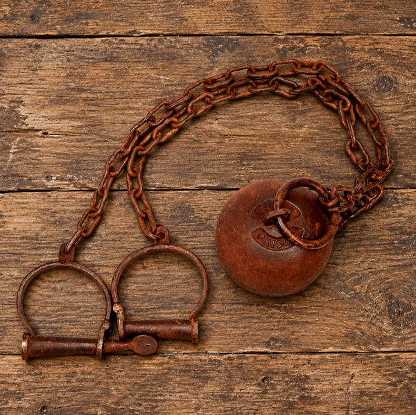 Yuma Prison Iron Ball And Chain Leg Cuffs Antiqued Western Decor