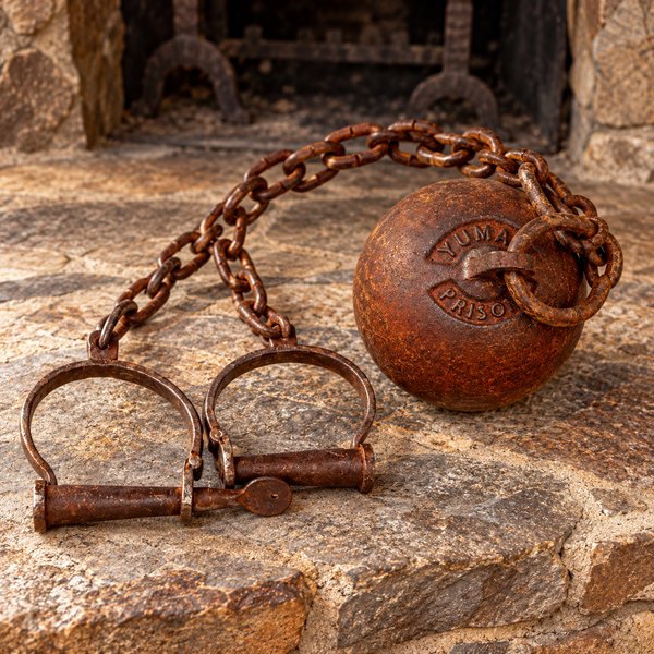 Yuma Prison Iron Ball And Chain Leg Cuffs Antiqued Western Decor