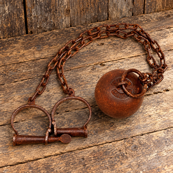 Yuma Prison Iron Ball And Chain Leg Cuffs Antiqued Western Decor
