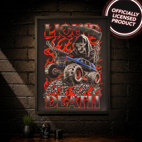 Liquid Death Monster Death Reaper 25" x 19" Framed Embossed 3D Wall Art Decor