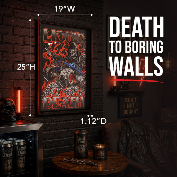 Liquid Death Monster Death Reaper 25" x 19" Framed Embossed 3D Wall Art Decor