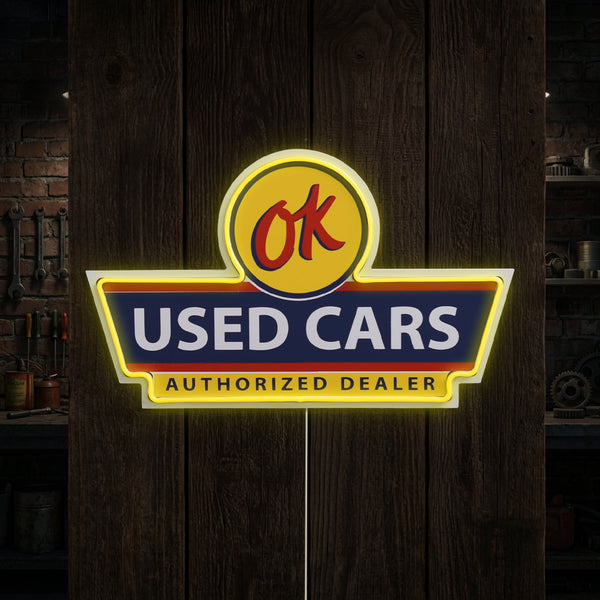 OK Used Cars Neon Style LED Sign for Garage & Man Cave Wall Decor