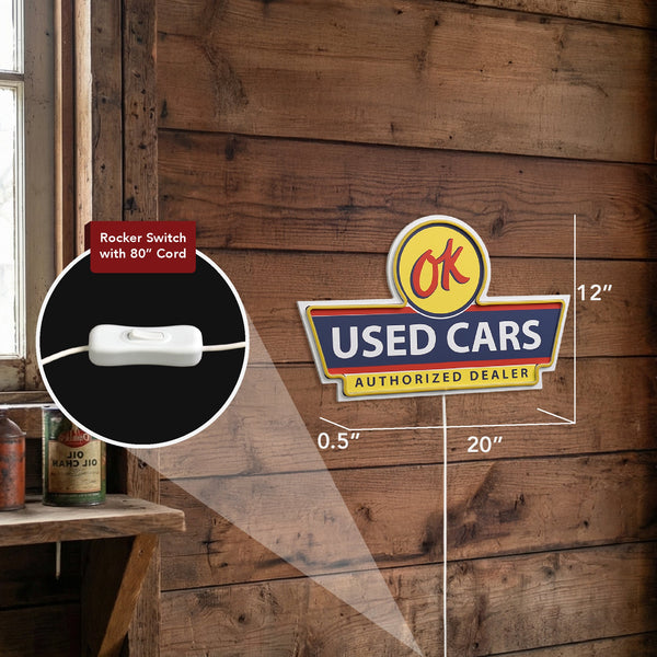 OK Used Cars Neon Style LED Sign for Garage & Man Cave Wall Decor