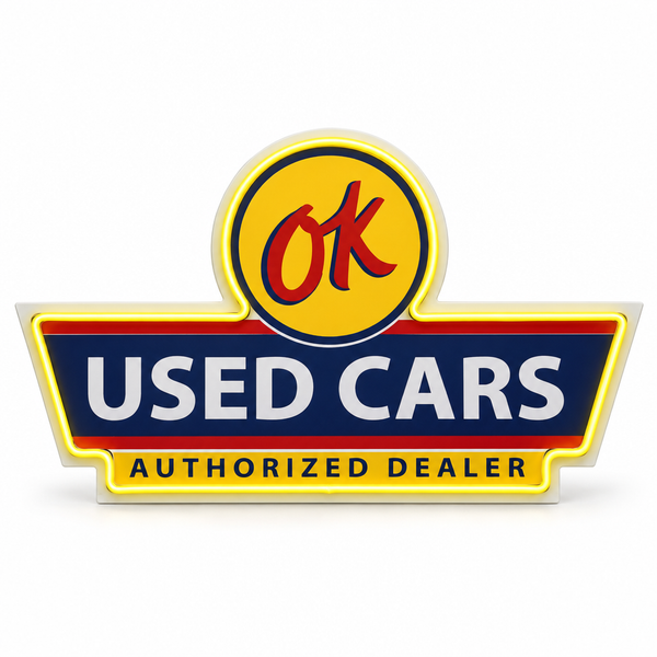 OK Used Cars Neon Style LED Sign for Garage & Man Cave Wall Decor