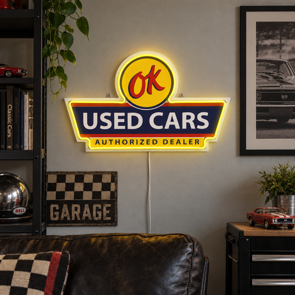 OK Used Cars Neon Style LED Sign for Garage & Man Cave Wall Decor