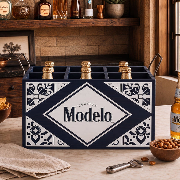 Modelo Cerveza Licensed Rustic Wooden 6-Bottle Beer Crate