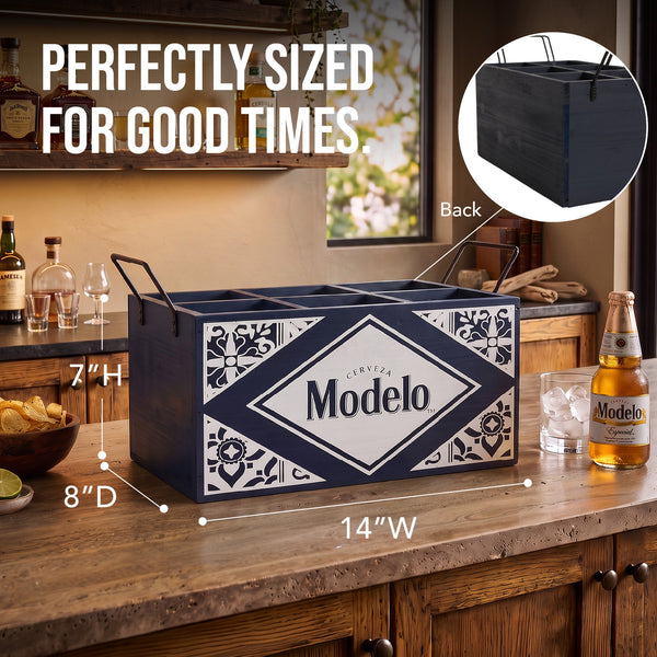 Modelo Cerveza Licensed Rustic Wooden 6-Bottle Beer Crate