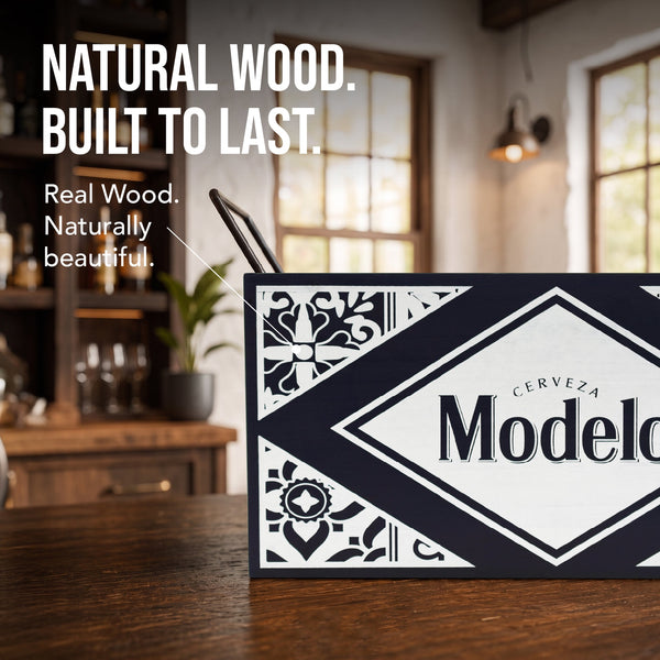 Modelo Cerveza Licensed Rustic Wooden 6-Bottle Beer Crate
