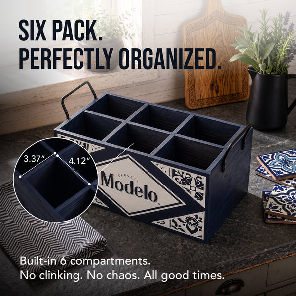 Modelo Cerveza Licensed Rustic Wooden 6-Bottle Beer Crate