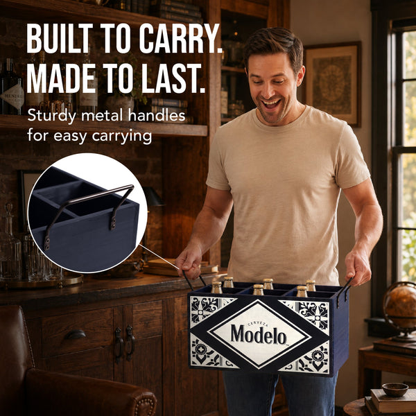 Modelo Cerveza Licensed Rustic Wooden 6-Bottle Beer Crate