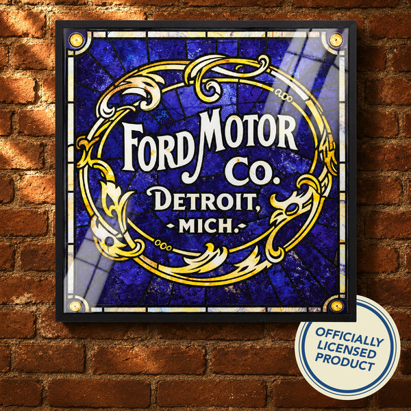 Ford Motor Co. Vintage Inspired Framed Acrylic Wall Sign with Stained Glass Effect