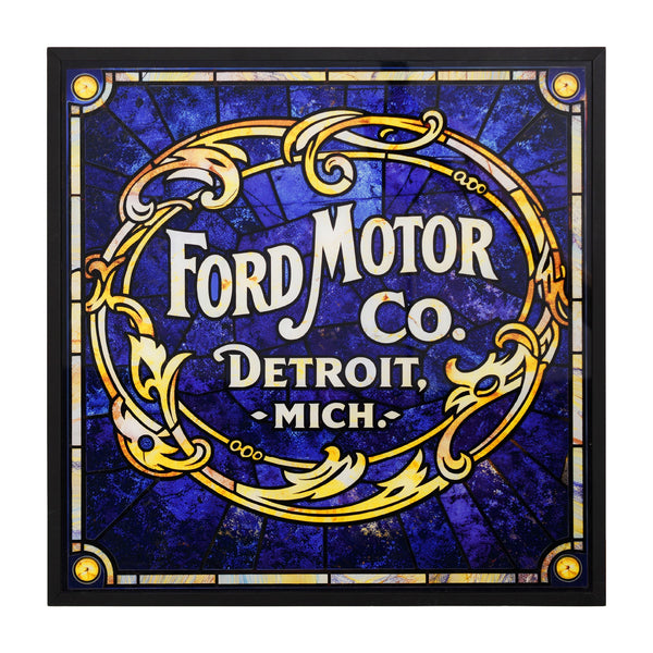 Ford Motor Co. Vintage Inspired Framed Acrylic Wall Sign with Stained Glass Effect