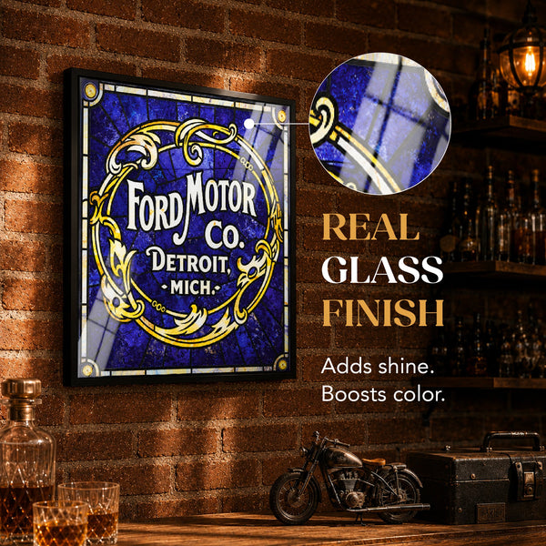 Ford Motor Co. Vintage Inspired Framed Acrylic Wall Sign with Stained Glass Effect
